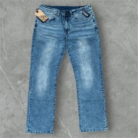 NWT Buffalo D Bitton Driven-X Relaxed Straight Stretch Jeans 32 Sandblasted Blue - Picture 1 of 13